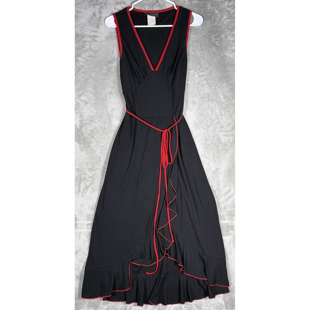 Vintage Connected Apparel SZ 6 Black Maxi Dress MD in USA 50" length halter red